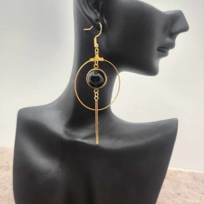 boucles d’oreilles créole agate noire paire de boucles d'oreilles créole agate noire