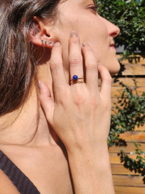 Bague double rang dorée en Lapis lazuli - Image 2