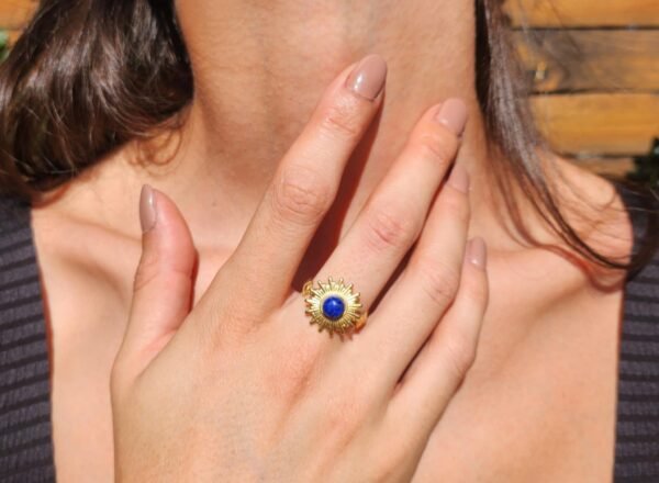 bague soleil en acier inoxydable et avec un Lapis lazuli