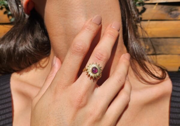 bague soleil en acier inoxydable et avec une Améthyste