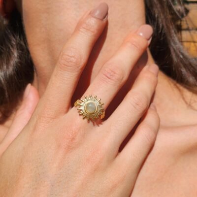 bague soleil en acier inoxydable et avec une Labradorite