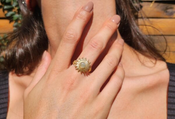 bague soleil en acier inoxydable et avec une Labradorite