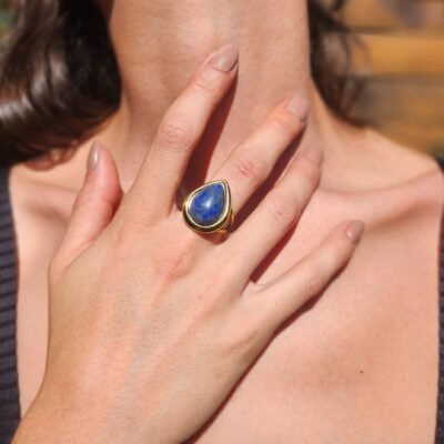 bague larme en acier inoxydable et avec un Lapis lazuli