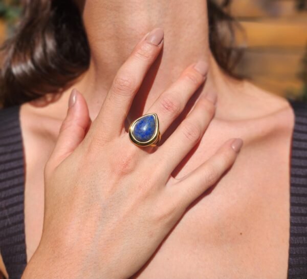 bague larme en acier inoxydable et avec un Lapis lazuli