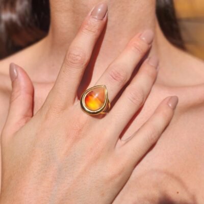 bague larme en acier inoxydable et avec une Cornaline
