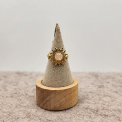 bague soleil en acier inoxydable et avec un Quartz rose