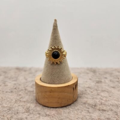 bague soleil en acier inoxydable et avec une Agate noire