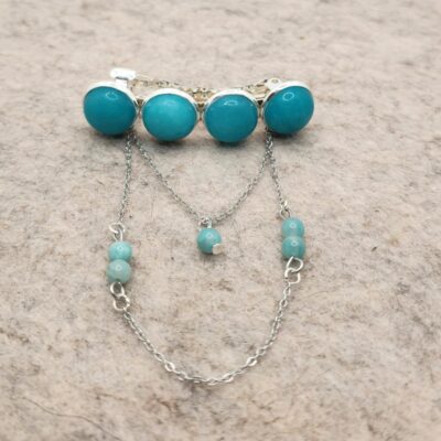 Barrette Chaine argentée en Amazonite