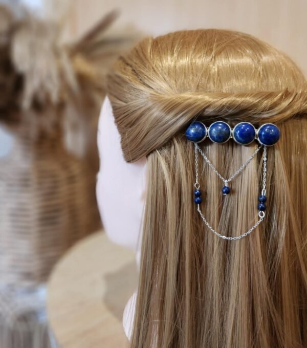 Barrette Chaine Argentée en Lapis lazuli - Image 2