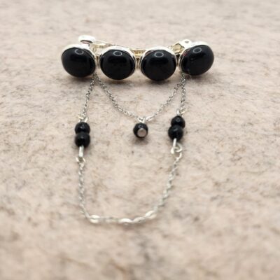 Barrette Chaine argentée en Agate noire