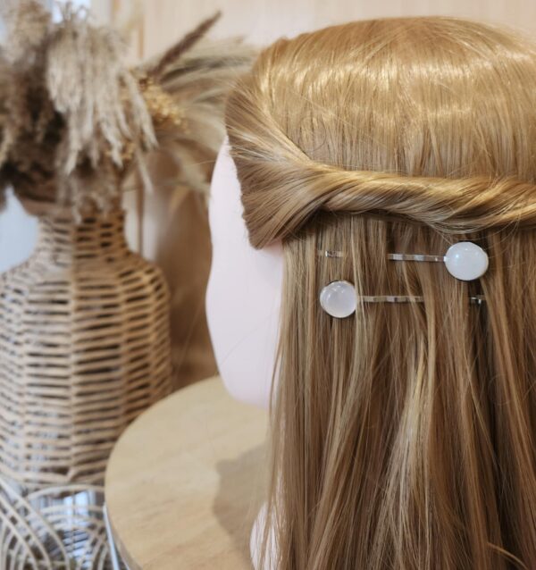 Barrettes Doubles Argentées en Quartz rose – Image 2
