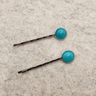 Barrettes Doubles Argentées en Amazonite