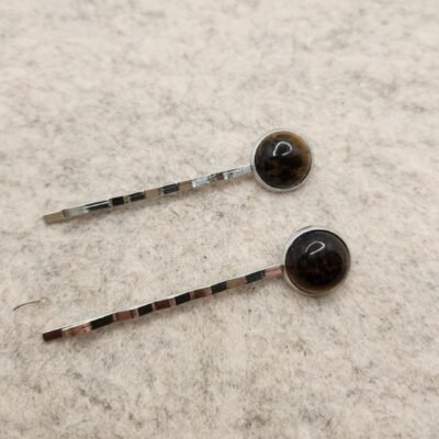 Barrettes Doubles Argentées en Œil de tigre