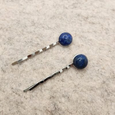 Barrettes Doubles Argentées en Lapis lazuli
