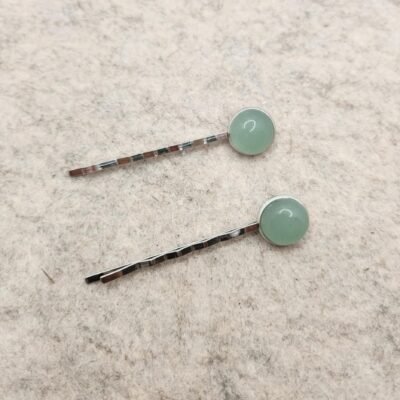 Barrettes Doubles Argentées en Aventurine