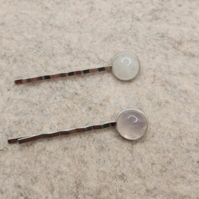 Barrettes Doubles Argentées en Quartz rose