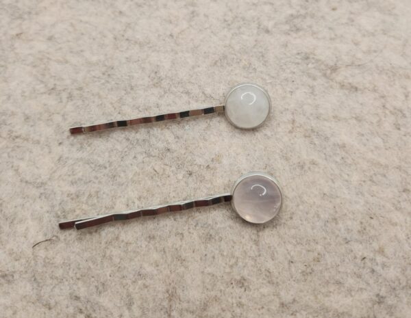 Barrettes Doubles Argentées en Quartz rose