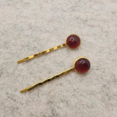 Barrettes Doubles dorées en Cornaline