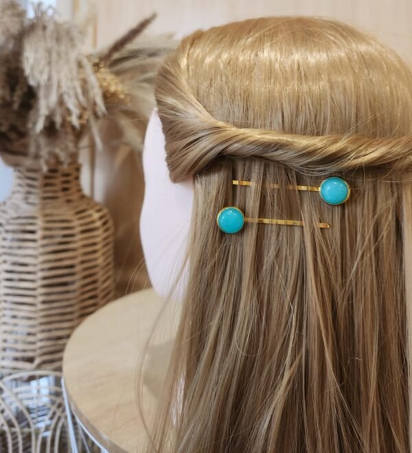 Barrettes Doubles dorées en Amazonite - Image 2