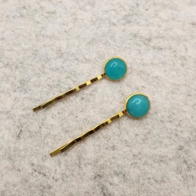Barrettes Doubles dorées en Amazonite