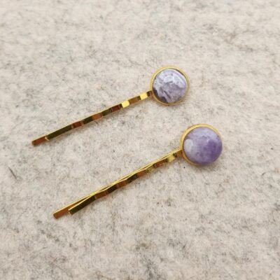 Barrettes Doubles dorées en Améthyste